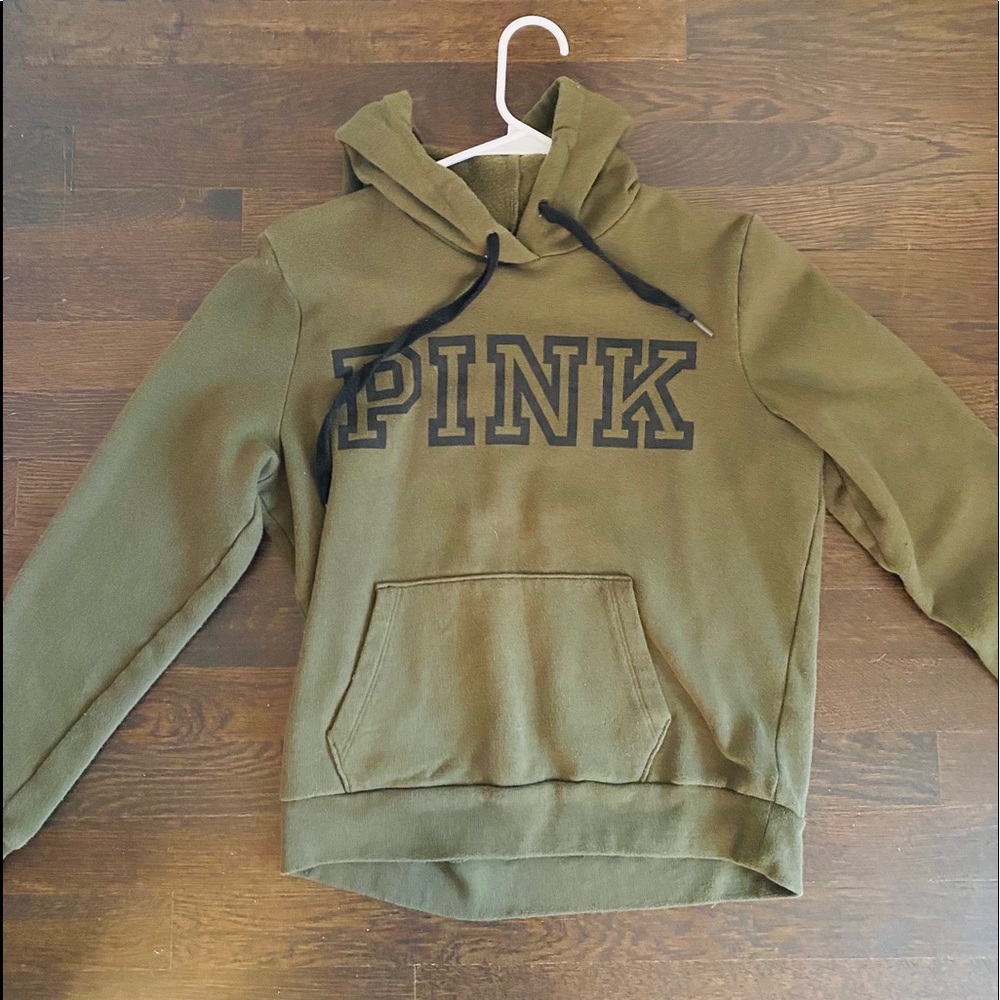 PINK army green hoodie